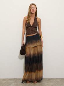 Nöista 渐变印花半身裙，适合海滩度假 - 棕色 - 查看 1