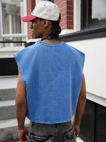 GALLERY FADE 男士休闲天使字母印花背心，夏季 - 藍色 - 查看 2