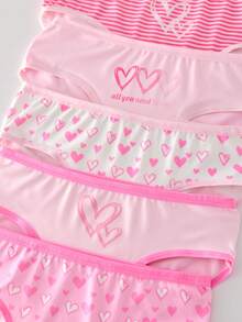 SHEIN 5件套少女简约蝴蝶结、爱心、字母印花柔软舒适纯棉内裤套装 - 彩色 - 查看 3
