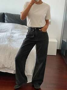 DAZY 女士纯色圆领休闲百搭短袖T恤 夏季 - 杏色 - 查看 5