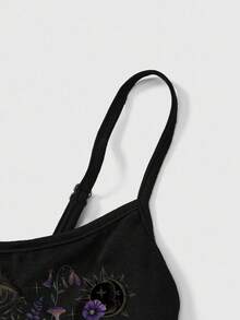 Áo tank top hai dây gợi cảm, cỡ lớn, họa tiết thiên nhiên bí ẩn, Gothic, bướm, mặt trời, mặt trăng và các vì sao, với dây đeo mảnh, họa tiết thiên nhiên, hình ảnh bướm, mặt trời, mặt trăng và các vì sao. - màu đen - Xem 4