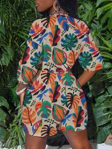 Slaydiva Vacation White Front Tie Hollow Out 3/4 Sleeve Loose Jumpsuit, Suitable For Summer - Multicolor - View 3