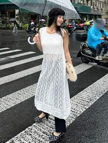 DAZY Women's Solid Color Backless Sleeveless Hollow-Out Knit Top Summer - White - View 4