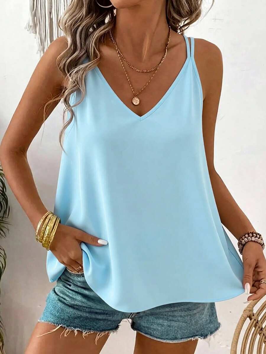 SHEIN Holidaya Fashionable Casual Camisole Top For Women With Bow Tie Back, Suitable For Holiday Wear, Spring/Summer - Baby Blue - View 1