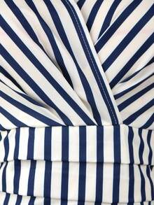 Franclia Bluză pentru femei, casual/office, cu tiv asimetric, design în talie, primăvară/vară, bluză elegantă pentru femei, bluză cu decolteu în V, topuri de lucru pentru femei, top cu mâneci clopot, bluză cu dungi, ținute nautice pentru femei, top la modă pentru femei - Albastru marin - Vizualizare 3