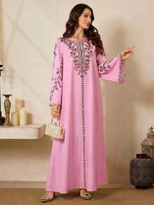 Al Najma Đầm truyền thống Ả Rập thêu hoa dành cho nữ, thích hợp cho các buổi tiệc, du lịch, thường ngày. - Hồng - Xem 9