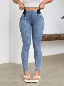 Flexra 女士高弹修身舒适休闲牛仔裤 - 藍色 - 查看 4