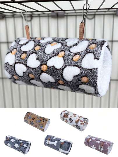 1件法兰绒材质小型宠物隧道、床、吊床、保暖睡袋，适用于雪貂、仓鼠、刺猬等小型宠物，冬季宠物垫料，颜色随机。