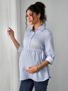 Momance Áo bầu tay dài kẻ sọc thời trang, kiểu dáng thường ngày. - Màu xanh lam - Xem 7