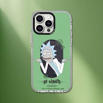 Rick and Morty X SHEIN 1 pièce de conception de dessin animé Rick et Morty, coque de protection contre les chutes de téléphone portable bicolore transparente, compatible avec les nouveaux iPhone 11/12/13/14/15/16 Pro Max. Convient aux hommes et aux femmes, peut être utilisé comme cadeau de vacances.