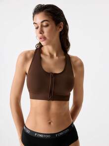 Loungeista EMUPER 1件式拉鍊運動內衣，可拆式胸墊無縫彈性運動服，適合夏季 - 咖啡 - 查看 3
