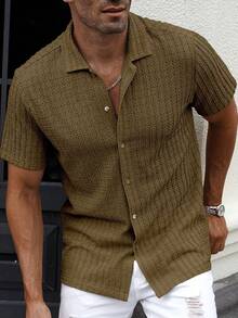 Manfinity Homme Men's Solid Color Casual Front Button Short Sleeve Shirt (Printed Irregular Pattern) - Brown - View 4