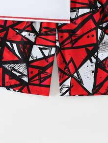 2pcs/Set Teen Boys' Swimwear,Sporty White Rash Guard & Red Geometric Print Swim Trunks,Raglan Sleeve Streetwear,Summer Beach Outfits For Pool Party - Burgundy - View 5