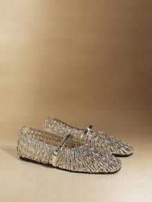 Rosivie Women's Handwoven Square Toe Casual Comfortable Flat Loafers - Gold - View 3