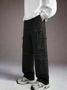 STYNVO 男士休闲抽绳工装裤 - 黑色 - 查看 4