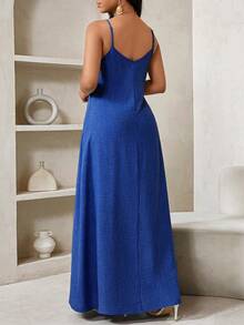 SHEIN Lady Spring And Summer Casual Full Royal Blue Faux Denim Beach Spaghetti Strap Prom Dress Suspender Dress Plus Size Dress Plaid Dress African Dress, Women's Sundress Summer Dress  Spring Outfit Women   Casual Dresses For Women Vacation Outfits Women  Stylish Clothing Collection Royal Blue Maxi Dress - Royal Blue - View 2