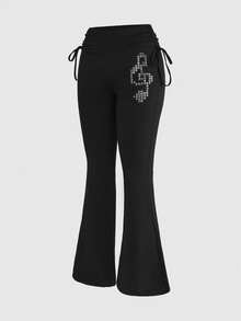 ROMWE J-Fashion Pantalones con pierna acampanada y cordón estilo punk con rayas para mujeres - Negro - Ver 5