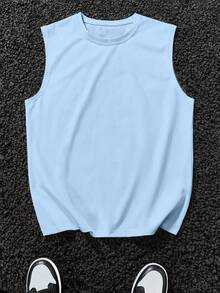 Manfinity Homme Men's Solid Color Round Neck Sleeveless Loose Casual Summer Versatile Tank Top - Baby Blue - View 3