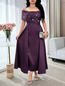 Feyla Đầm dạ hội dáng chữ A sang trọng, thanh lịch, thắt eo, cao cấp, hàng mới về. - Màu tím - Xem 5