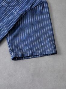 PAVTROS Men's Striped Single-Breasted Casual Versatile Daily Wear Short Sleeve Shirt - Blue - View 3