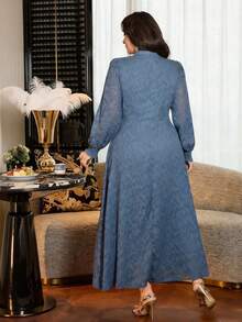 Modelyn Vestido de fiesta elegante con cuello alto y cintura ceñida para mujer de talla grande - Neblina azul - Ver 2
