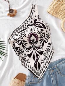 Summer Tops Teen GirlMinimalist Printed Asymmetric Shoulder Tank Top Bohemela Top - Black and White - View 1