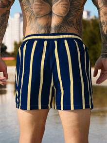 ZELFYO 男士休闲撞色条纹沙滩短裤 - 彩色 - 查看 2