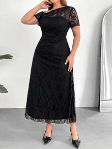 Auralis Plus Size Women Fashionable Elegant Off-Shoulder Lace Dress Lace Dresses For Women An Elegant Women's Formal Dress Plus Size Dress Cocktail Dress - Black - View 7