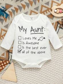 SHEIN 1 pieza Body de manga larga para bebé niña con impresión de letras, algodón, cierre a presión, atuendo diario casual y sencillo, otoño - Blanco - Ver 7