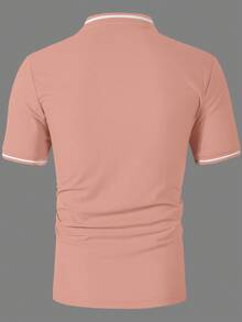 Calvornis 男士休閒對比飾邊短袖 Polo 衫，適合日常穿著、正式場合、典禮 - 珊瑚粉 - 查看 2