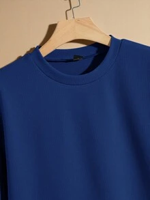 HIMLAND Loose Fit Men's Solid Drop Shoulder T-Shirt - Blue - View 4