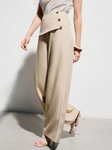 Aveloria Modichic Women's Fashionable Relaxed Fit French Retro Design Loose Wide Leg Suit Pants - Apricot - View 4