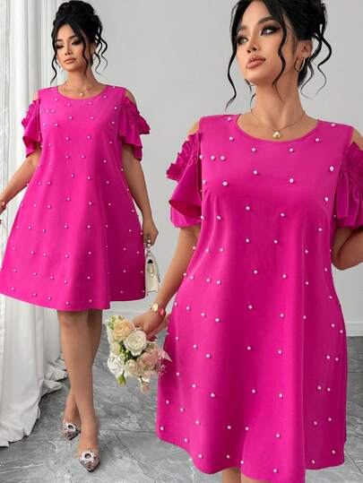 Elenzga Plus Size Women's Elegant A-Line Dress, Suitable For Parties, Dates, Commuting, Spring/Summer, Ruffle Sleeve Design, Waist Cinched A-Line Silhouette, Flattering, Elegant Women's Tops, New Year Dress, Mid-Length Dress, Suitable For Graduation, Holidays, Valentine's Day, Music Festivals, Mother's Day, Halloween, Thanksgiving, Easter, National Day, Dances, Dates, Parties, Weddings, Outings, Etc.