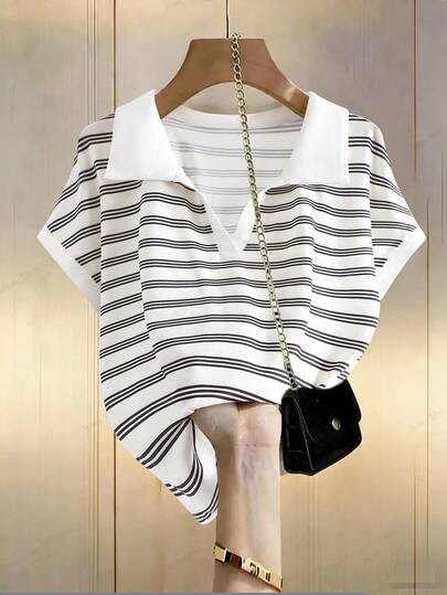 GlowEve CURVE Plus Size Women Casual Loose Batwing Sleeve Striped T-Shirt, Spring/Summer