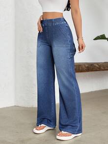 Flexra Women's Casual Versatile Everyday Wear Wide Leg Jeans - Blue - View 5