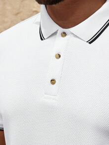 Manfinity Homme 男士条纹短袖休闲通勤 Polo 衫 - 白色 - 查看 3