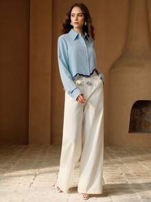 Anewsta Women's New Blue Heavy-Duty Sea Element Crocheted Shirt - Blue - View 5