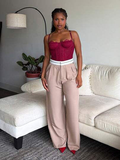 Tyla Gomez Kontrast-Farbige Taschen Lässig Anzughose mit weitem Bein für Herbst/Winter