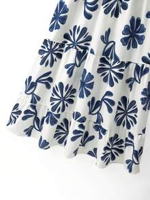 GlowEve Women's Blue & White Printed Square Neck Short Sleeve Cinched Waist Backless A-Line Long Dress, Casual Chic Commute Elegant Sexy Fashion Versatile Gentle Romantic Sweet Date Vintage Beach Holiday Summer New - Multicolor - View 6
