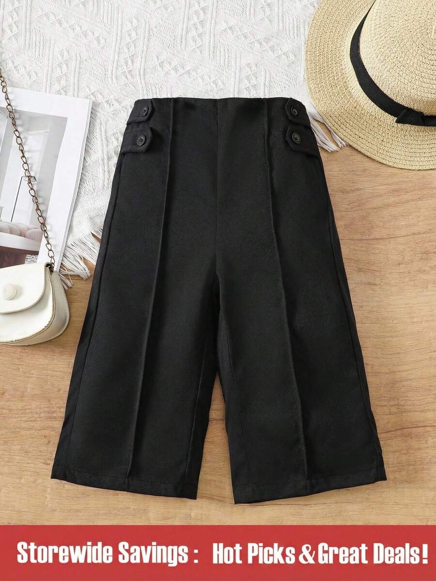 SHEIN 秋冬女宝宝休闲梭织裤，简约时尚户外长裤，黑色 - 白色 - 查看 1