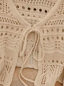 Franclia New Solid Color Hollow Crochet Lace Lightweight Cardigan, Versatile Outerwear For Women - Khaki - View 5