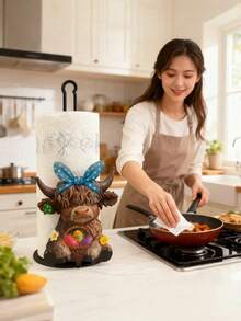 10.6-Inch Cast Iron Highland Bull-Shaped Tissue Holder - No Drilling Required, Surface Mounting, Suitable For Holiday Decoration, Kitchen, Bathroom And Parties. With A Sturdy Iron Structure, It Is Ideal For Celebration Events And Gift Decoration. - Blue - View 7