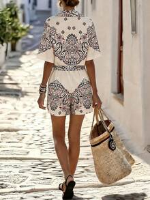 SHEIN Holidaya 复古印花休闲连体衣，适合度假 - 彩色 - 查看 2