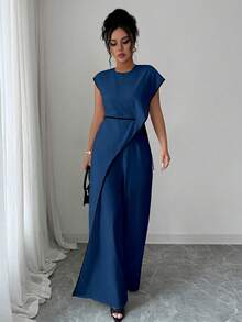 Selianne Bộ jumpsuit thời trang nữ công sở phối màu tương phản - Màu xanh hải quân - Xem 4