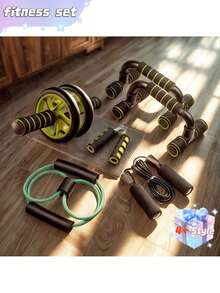 7件套健身器材，小型家用健身器材，跳绳，握力器，俯卧撑健腹轮，肌肉训练套装 - 彩色 - 查看 14