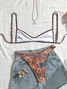 Swim Mod Women's Sexy Tight-Fitting Random Floral Print Elegant Beach 2 Pieces Swimsuit, Summer - Multicolor - View 2