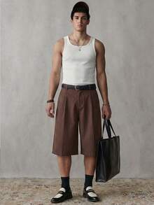 SWAVVY Men's Casual Straight Loose Fit Summer Versatile Denim Shorts - Brown - View 2