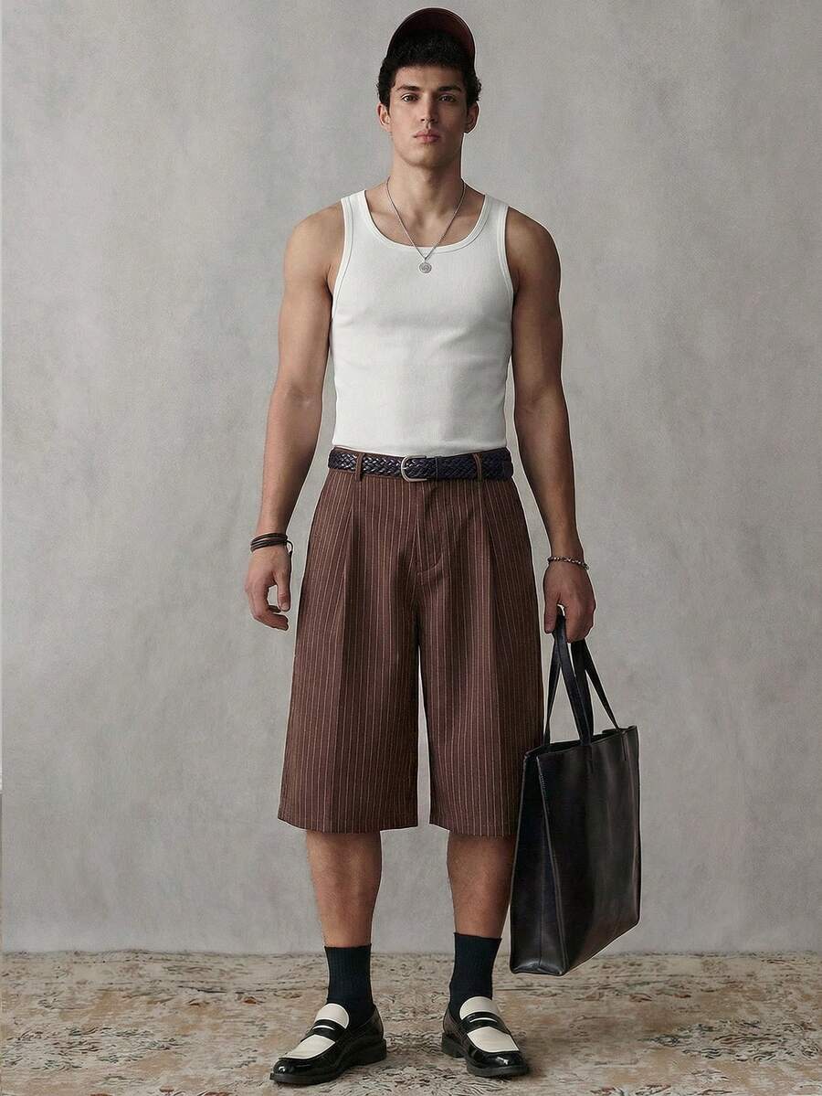 SWAVVY Men's Casual Straight Loose Fit Summer Versatile Denim Shorts - Brown - View 1