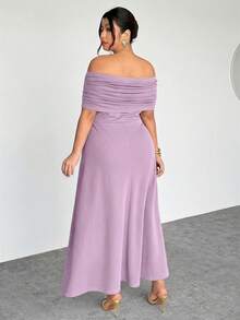 Firerie Plus Size Women's Elegant Minimalist Sophisticated Romantic Fashion Sexy Lady Holiday/Work Occasion Off-Shoulder High Waist A-Line Long Dress - Mauve Purple - View 2