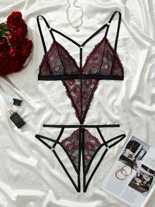 SpicyHot 女士性感蕾丝镂空吊带连体衣，适合外出穿着 - 彩色 - 查看 1